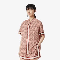 Lacoste Kadın Oversize Fit Kısa Kollu Monogram Bej Gömlek Bej