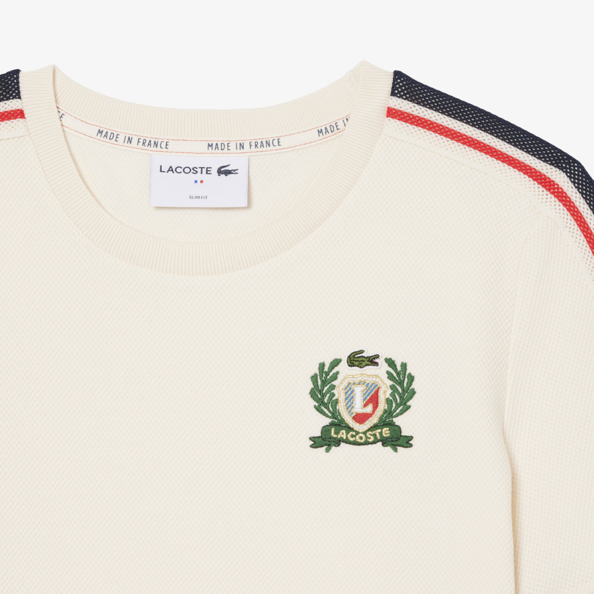 Lacoste Kadın Slim Fit Bisiklet Yaka Renk Bloklu Krem T-Shirt