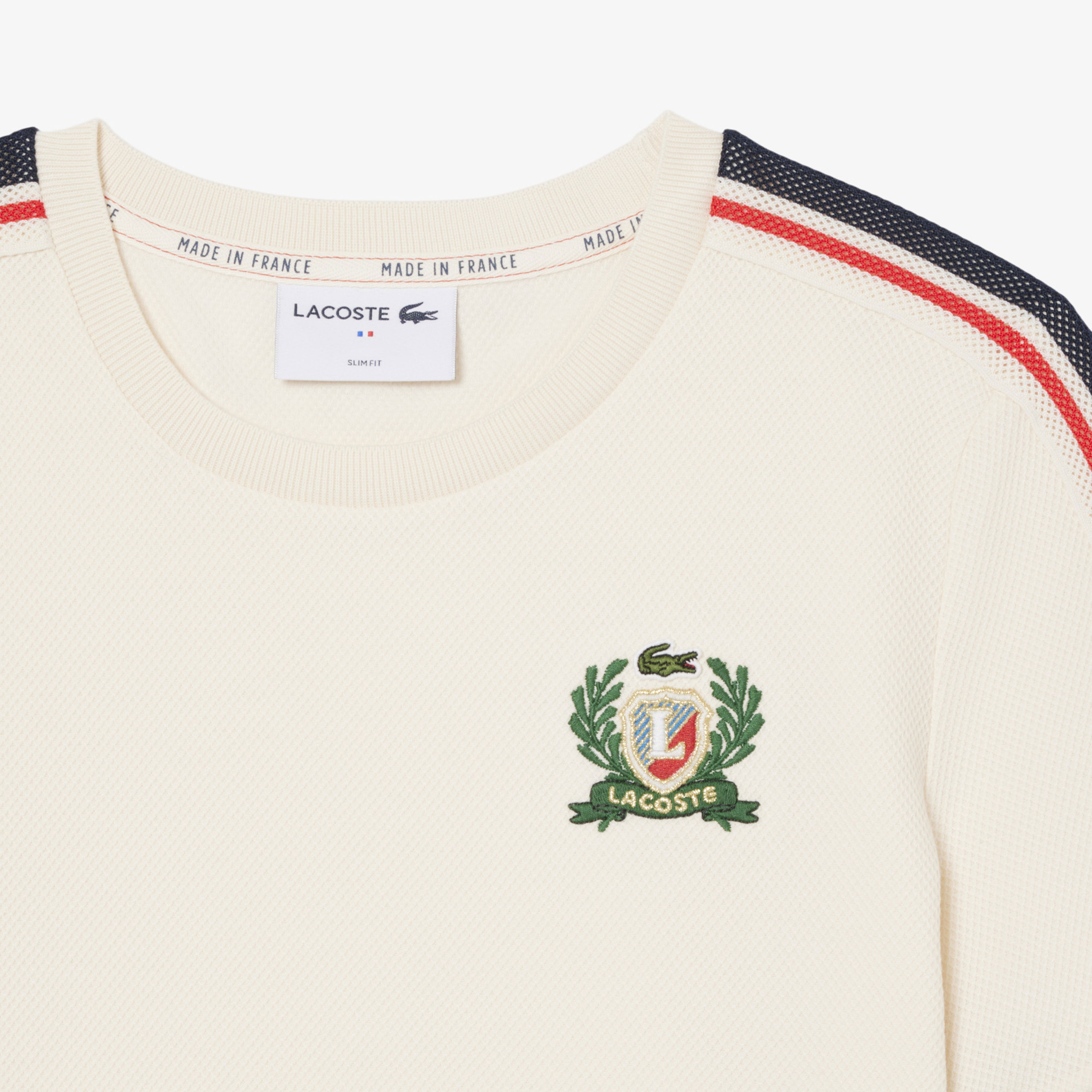 Lacoste Kadın Slim Fit Bisiklet Yaka Renk Bloklu Krem T-Shirt