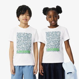 Lacoste Çocuk Bisiklet Yaka Baskılı Beyaz T-Shirt Beyaz