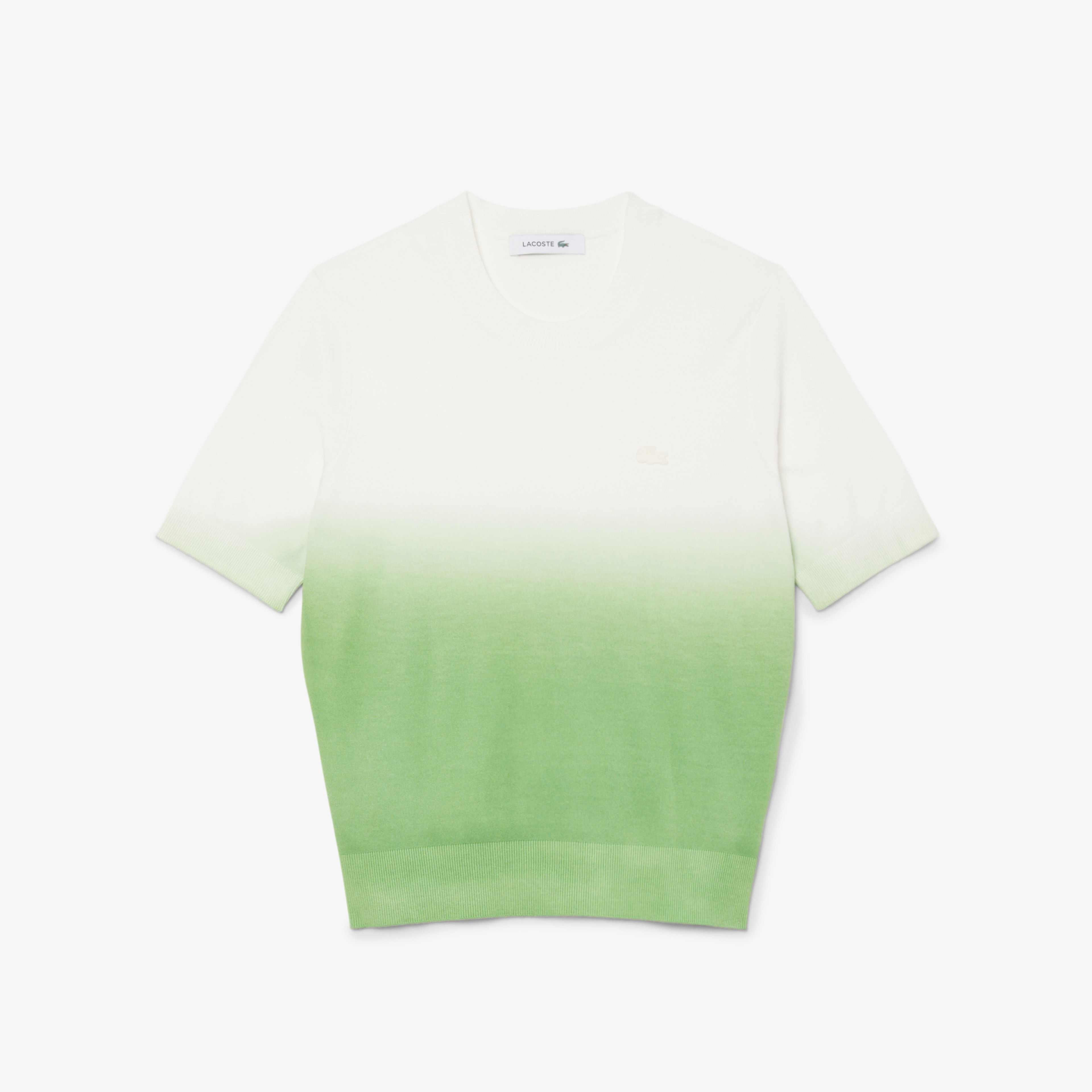 Lacoste Kadın Classic Fit Kısa Kollu Bisiklet Yaka Renk Bloklu Yeşil Triko