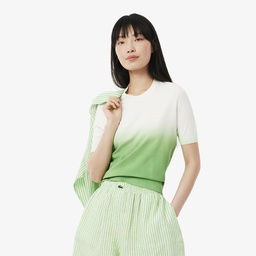 Lacoste Kadın Classic Fit Kısa Kollu Bisiklet Yaka Renk Bloklu Yeşil Triko Yeşil