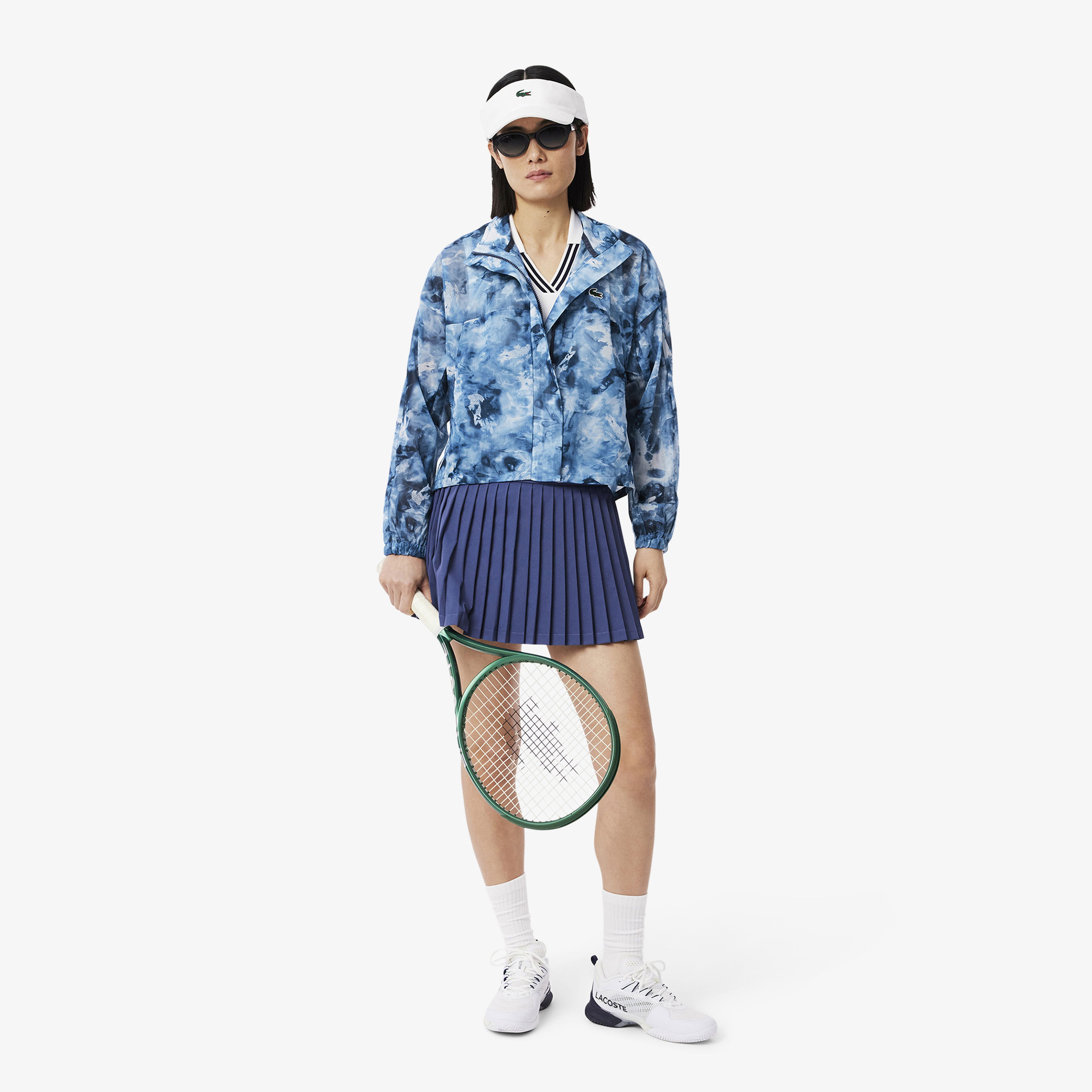 Lacoste Kadın Relaxed Fit Dik Yaka Desenli Mavi Ceket