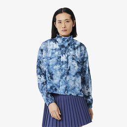 Lacoste Kadın Relaxed Fit Dik Yaka Desenli Mavi Ceket Mavi