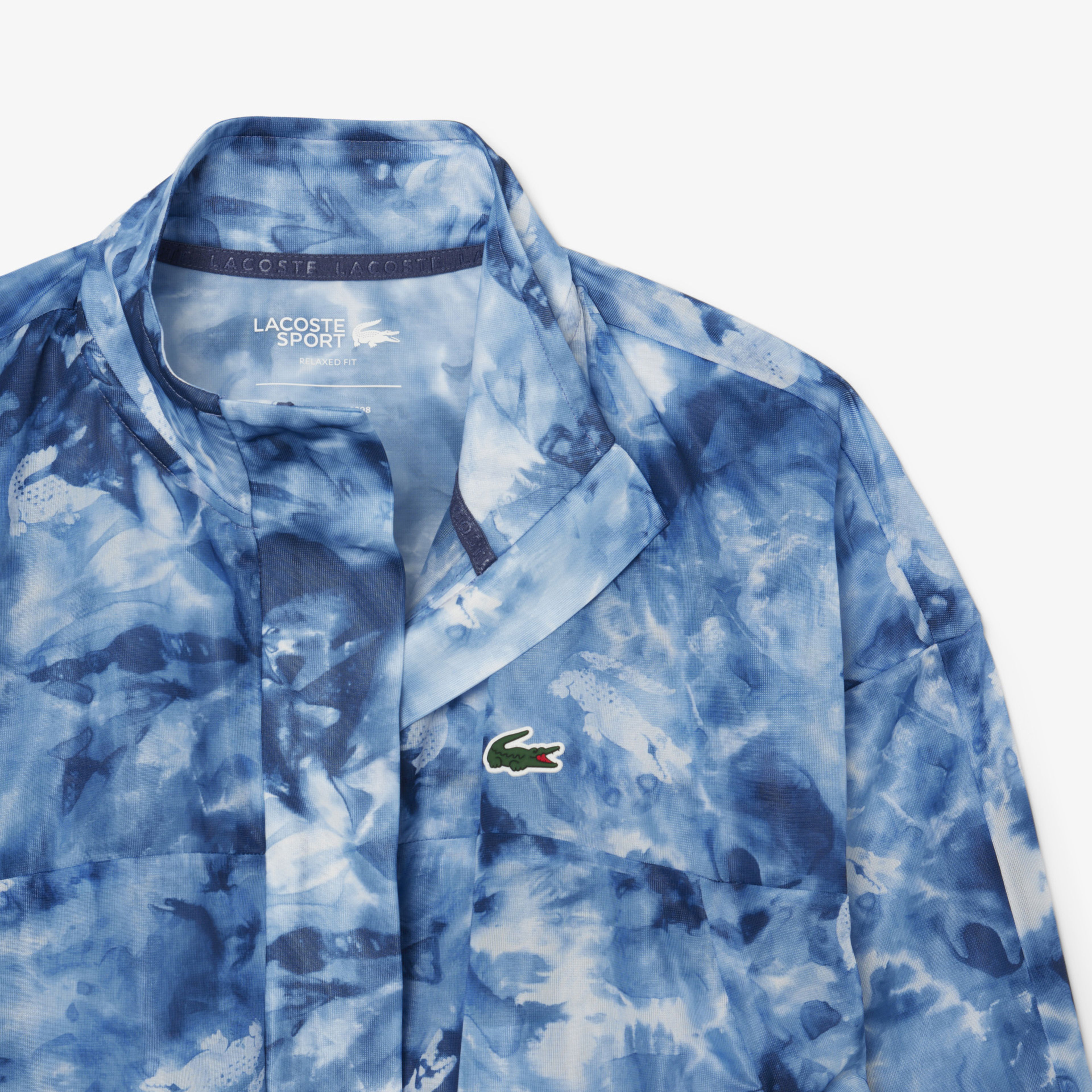 Lacoste Kadın Relaxed Fit Dik Yaka Desenli Mavi Ceket