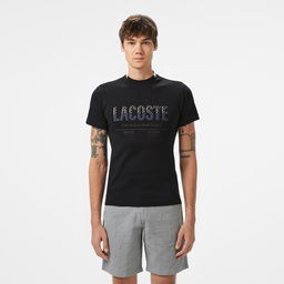 Lacoste Erkek Slim Fit Bisiklet Yaka Baskılı Siyah T-Shirt Siyah