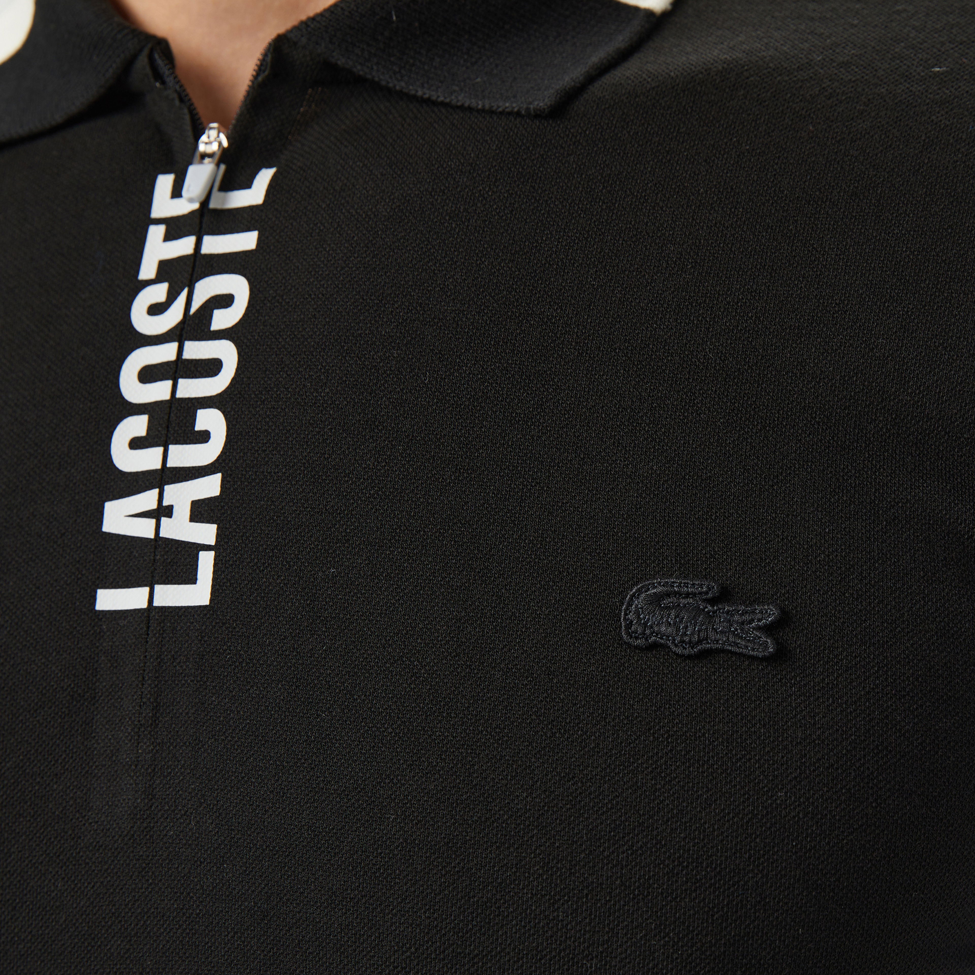 Lacoste Erkek Regular Fit Yarım Fermuarlı Baskılı Siyah Polo