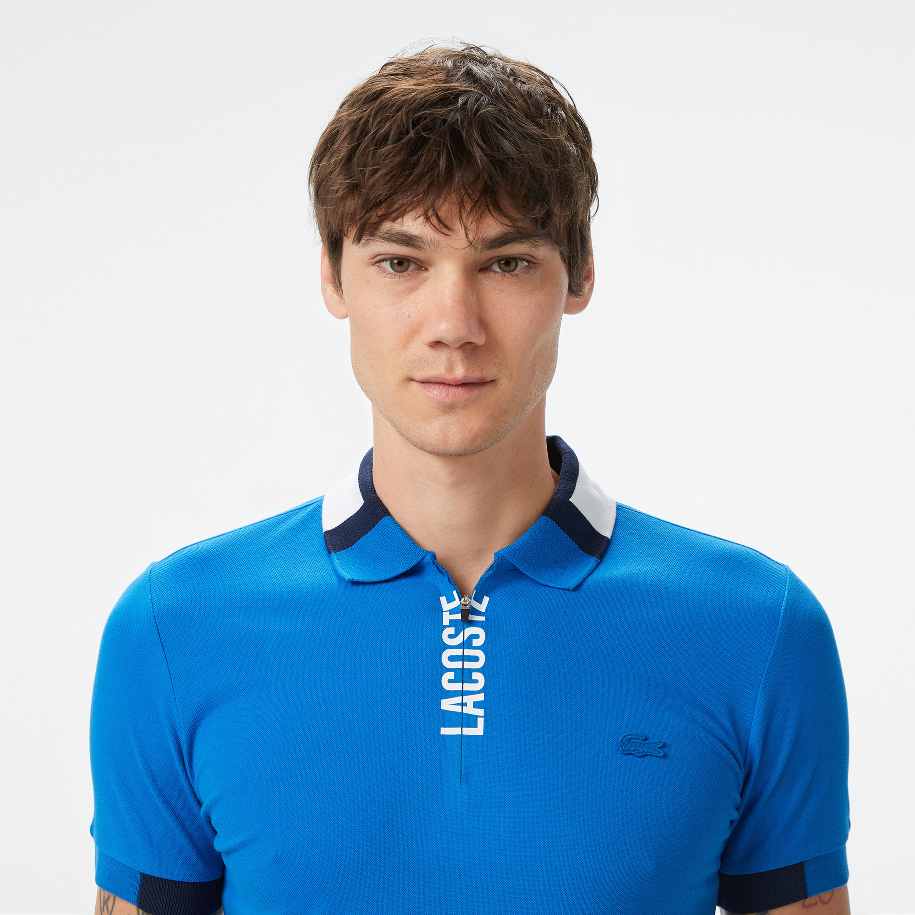Lacoste Erkek Regular Fit Yarım Fermuarlı Baskılı Lacivert Polo