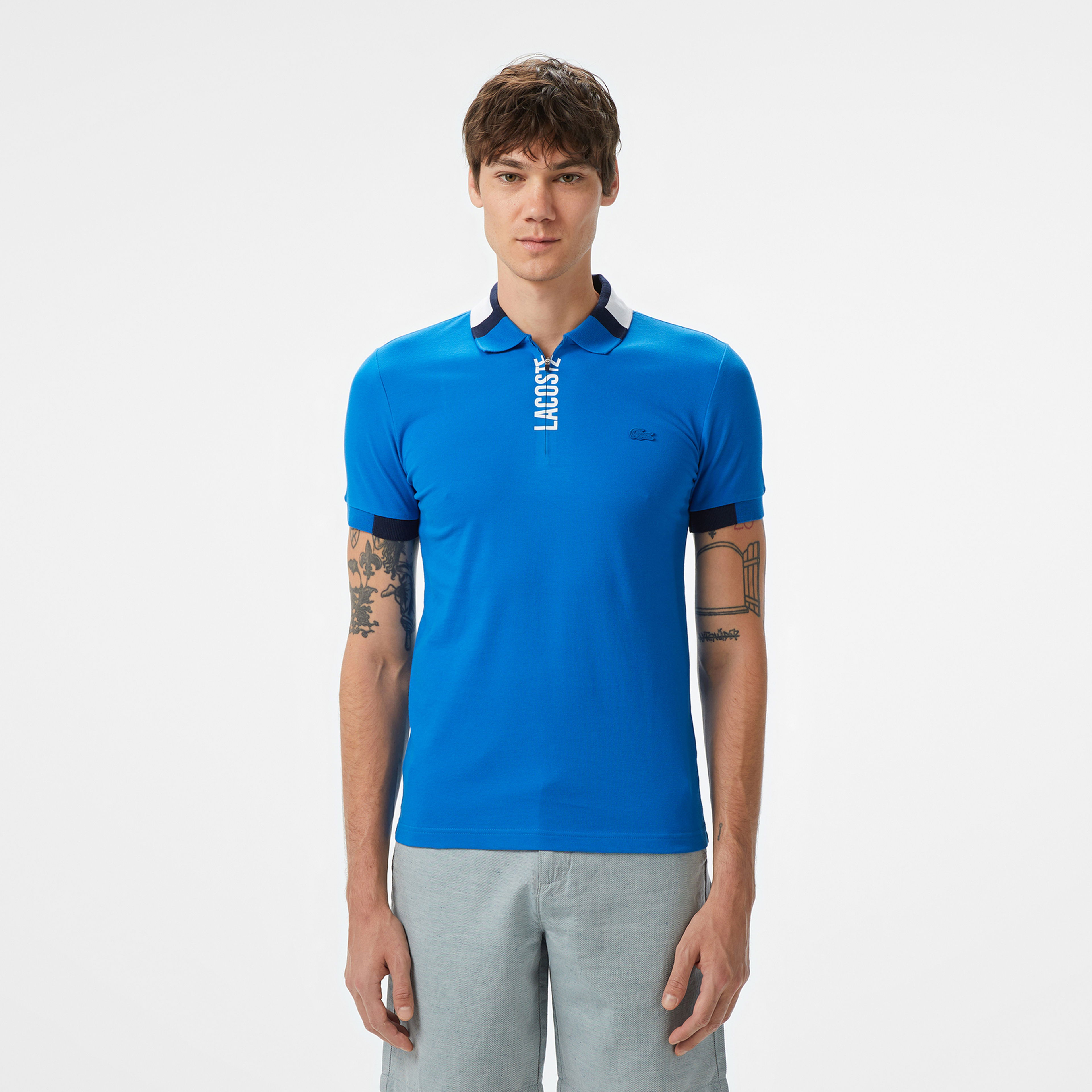 Lacoste Erkek Regular Fit Yarım Fermuarlı Baskılı Lacivert Polo